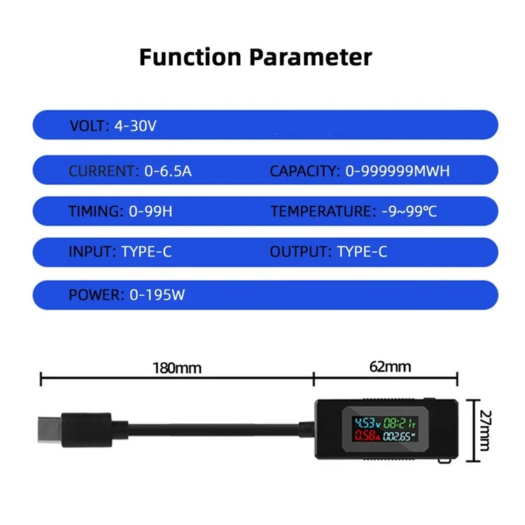 UC-174 Type C Voltage Current Power Capacity Working Time Ammeter Voltmeter USB C Digital Multimeter