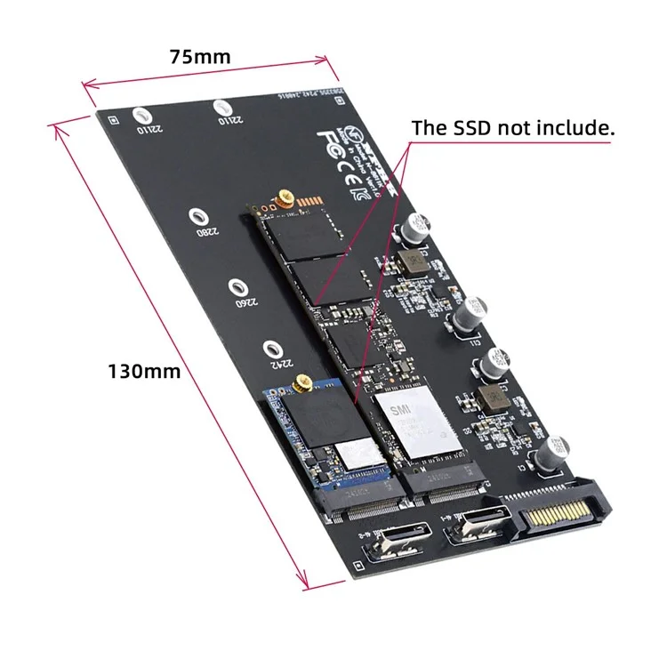 SF-046-2P Dual Oculink SFF-8612 4X to Dual NVME 110mm Adapter Card for Mainboard / Pcie SSD Connection