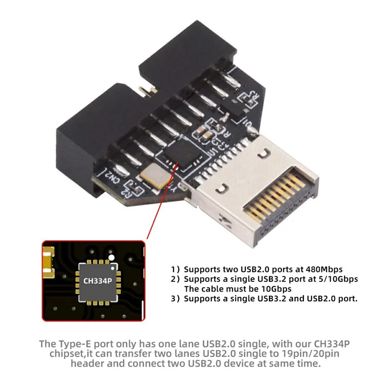 UC-141-TC005 Адаптер-удлинитель с чипом CH334P для передней панели USB 3.1 Type-E IDC разъема на 20-контактный разъем USB 3.0
