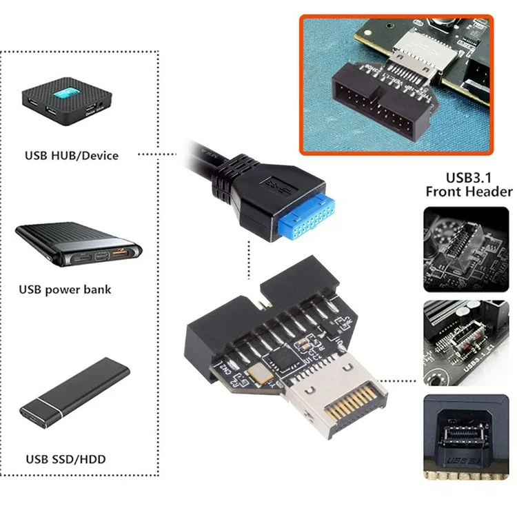 UC-141-TC005 Адаптер-удлинитель с чипом CH334P для передней панели USB 3.1 Type-E IDC разъема на 20-контактный разъем USB 3.0