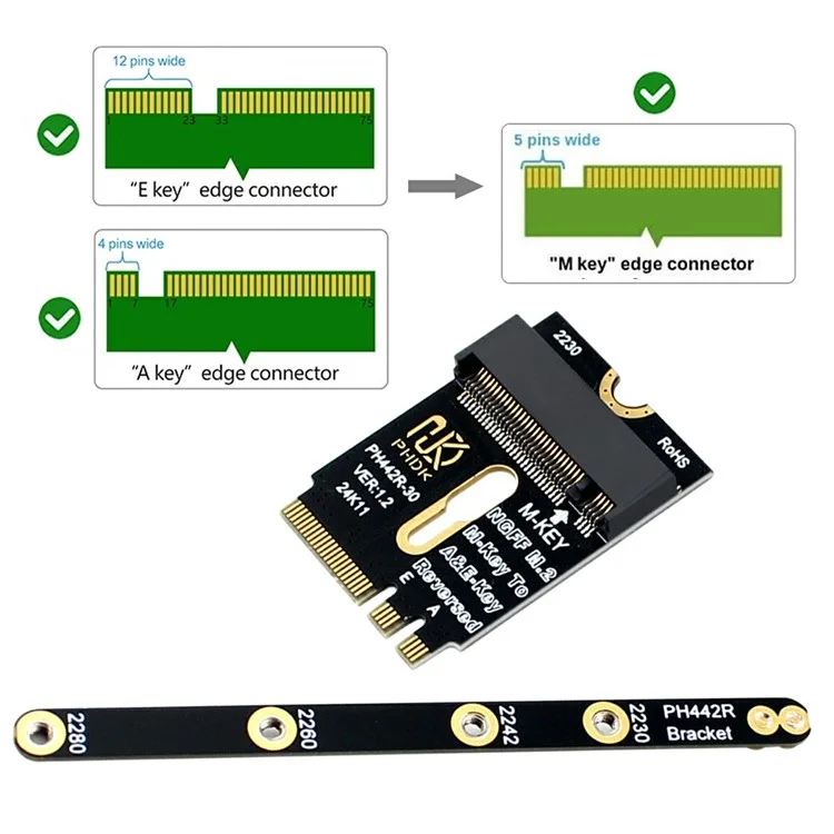 EP-043-BK NGFF A+E-Key Male to NVME M-Key Female Extension Adapter for Laptop Mainboard SSD