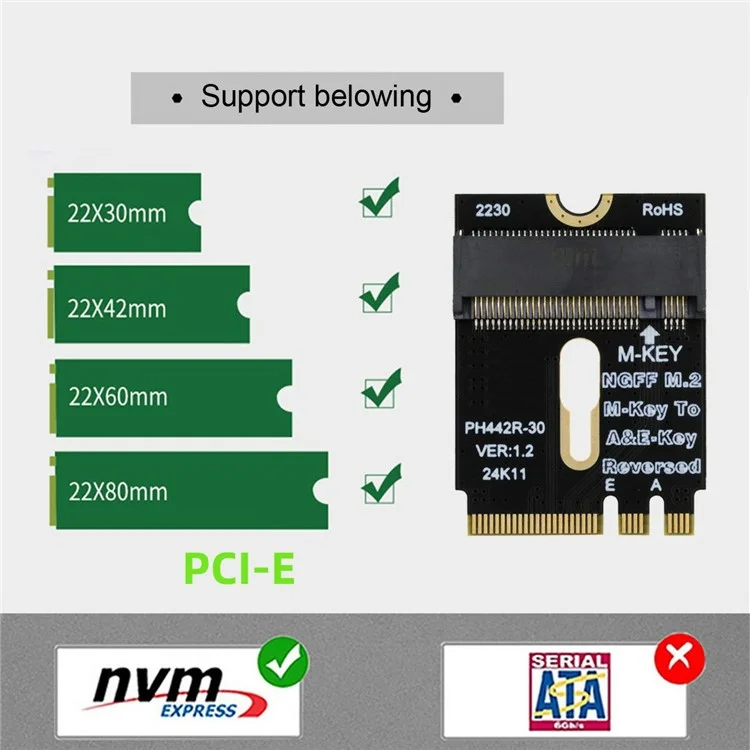 EP-043-BK NGFF A+E-Key Male to NVME M-Key Female Extension Adapter for Laptop Mainboard SSD