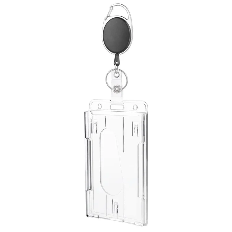 Clear Card Holder Dual Use PS Double ID Badge Holder with Telescopic Buckle Clip - Vertical