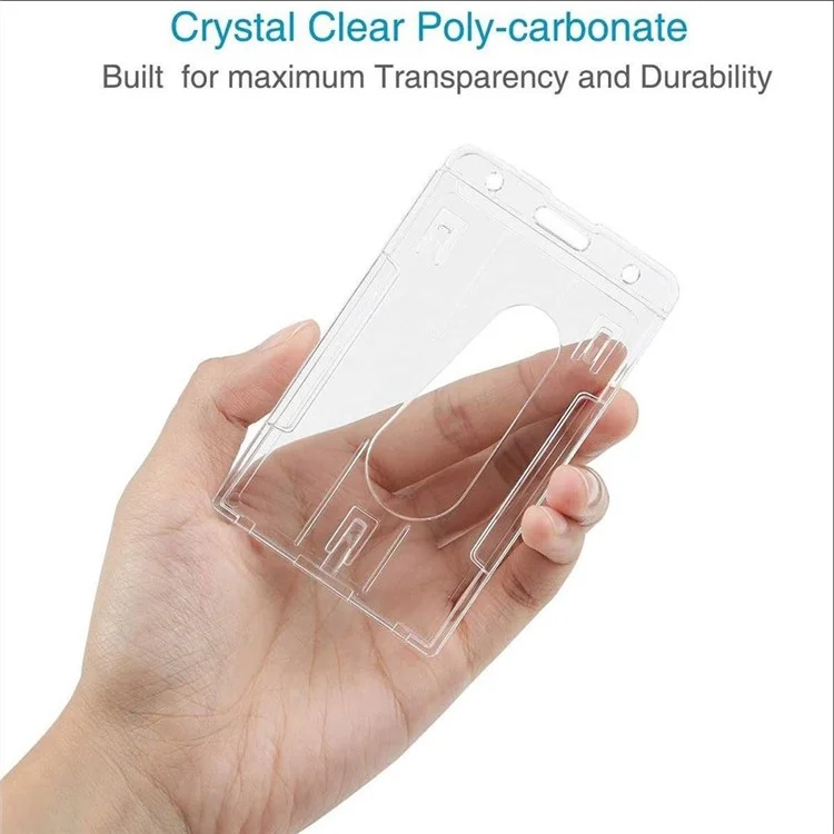 Clear Card Holder Dual Use PS Double ID Badge Holder with Telescopic Buckle Clip - Vertical