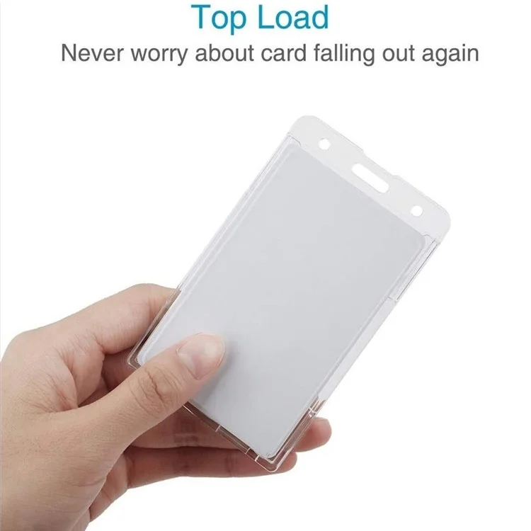 Clear Card Holder Dual Use PS Double ID Badge Holder with Telescopic Buckle Clip - Vertical