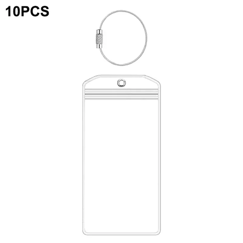 xlp01 10Pcs Luggage Tags Vertical Transparent Waterproof ID Card Holder PVC with Steel Wire Loop - Silver