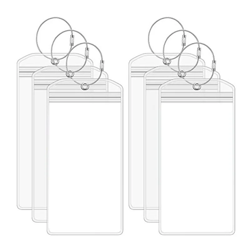 xlp01 10Pcs Luggage Tags Vertical Transparent Waterproof ID Card Holder PVC with Steel Wire Loop - Silver