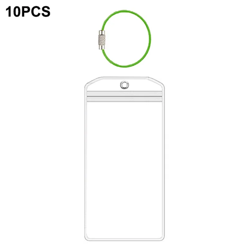 xlp01 10Pcs Luggage Tags Vertical Transparent Waterproof ID Card Holder PVC with Steel Wire Loop - Green