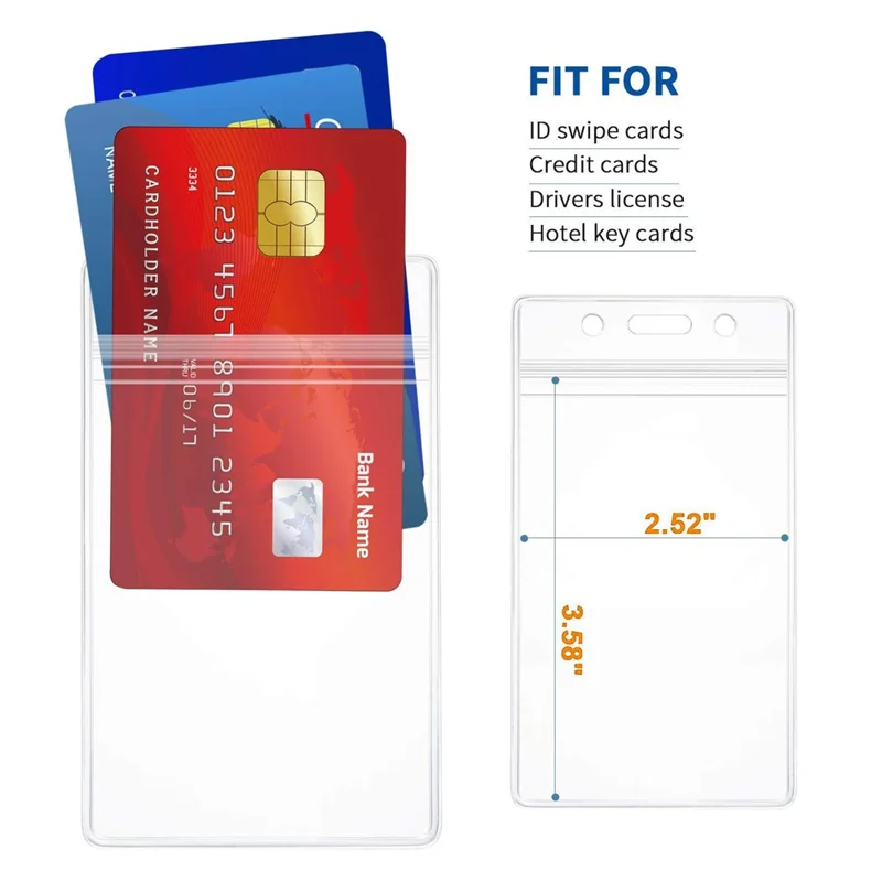 10Pcs Vertical Clear Waterproof ID Card Holder PVC Sealable Badge Protector