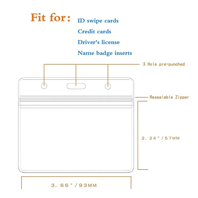 10Pcs Horizontal Clear Waterproof ID Card Holder PVC Sealable Protective Sleeve