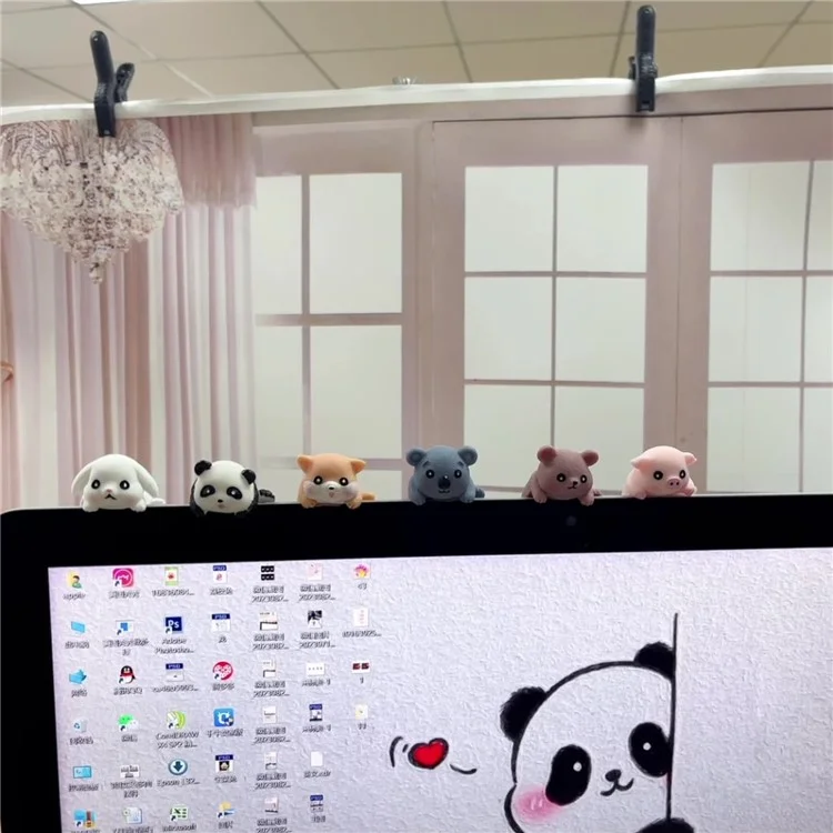 Creative Desktop Screen Monitor Decoration Cute Animal Figurine Ornament for Computer TV Display - Pig