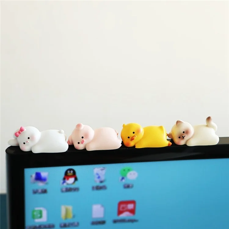 BB2453 Mini Figurinhas de Animais Deitados Ornamentos de Mesa Figuras de Resina Adesiva para Decoração de Casa/Escritório - Pato