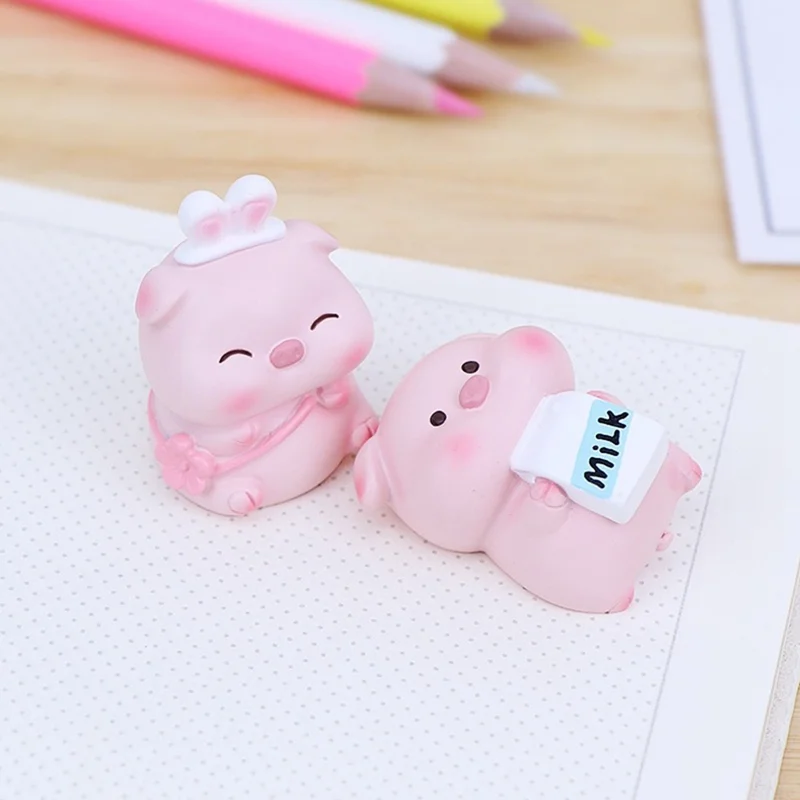 002 Mini Figuras de Porcos para Decoração de Mesa de Escritório, Ornamentos de Mesa em Resina, Animais Fofos para Casa / Escritório - 002A
