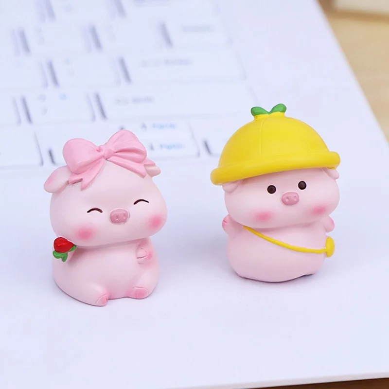 002 Mini Figuras de Porcos para Decoração de Mesa de Escritório, Ornamentos de Mesa em Resina, Animais Fofos para Casa / Escritório - 002A