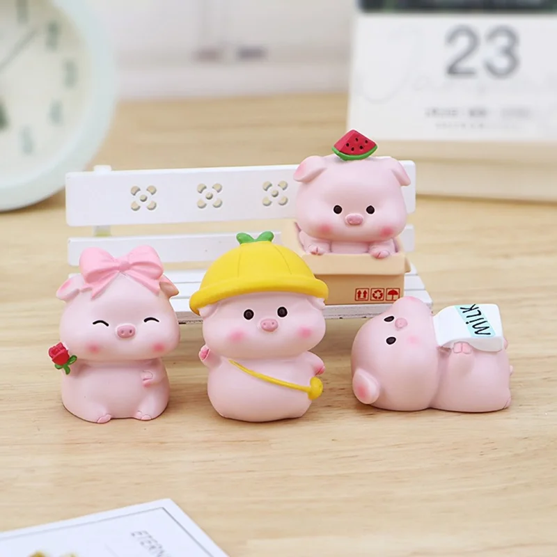 002 Mini Figuras de Porcos para Decoração de Mesa de Escritório, Ornamentos de Mesa em Resina, Animais Fofos para Casa / Escritório - 002A