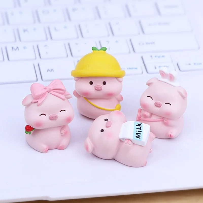 002 Mini Figuras de Porcos para Decoração de Mesa de Escritório, Ornamentos de Mesa em Resina, Animais Fofos para Casa / Escritório - 002A