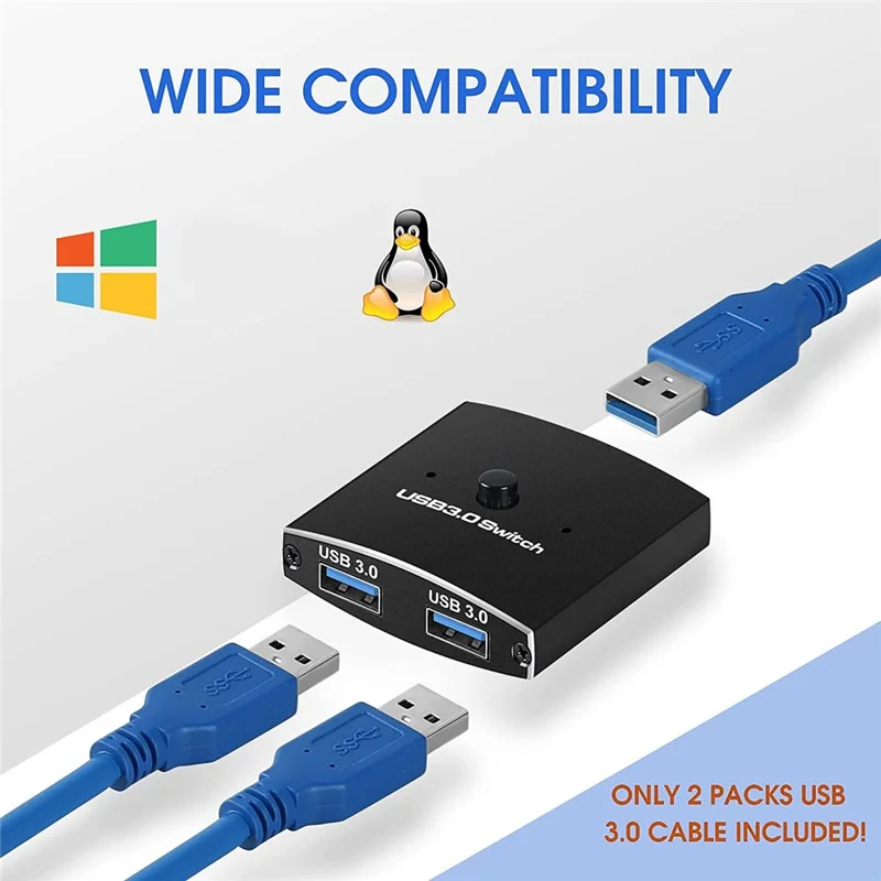 USB 3.0 Bidirectional Switch 1 Input 2 Output Hub Keyboard Mouse USB Drive Printer Sharing Splitter