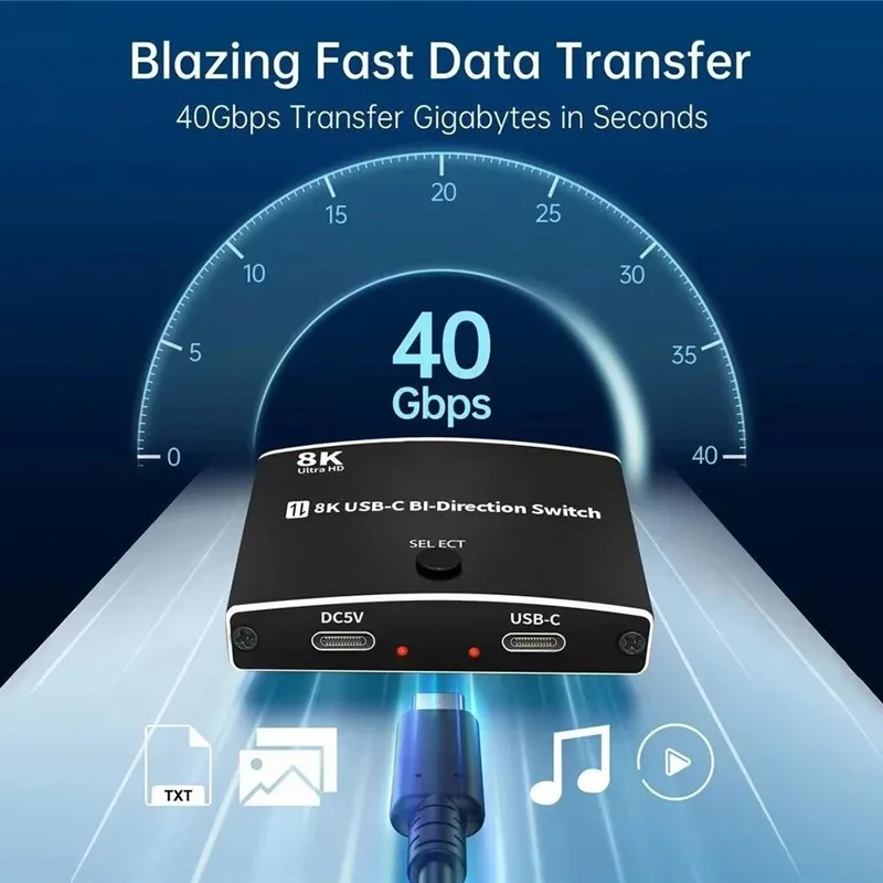 TYPE C Bidirectional Switcher USB C 2 In 1 Out Converter 40Gbps 8K Video Output Support 100W Fast Charging