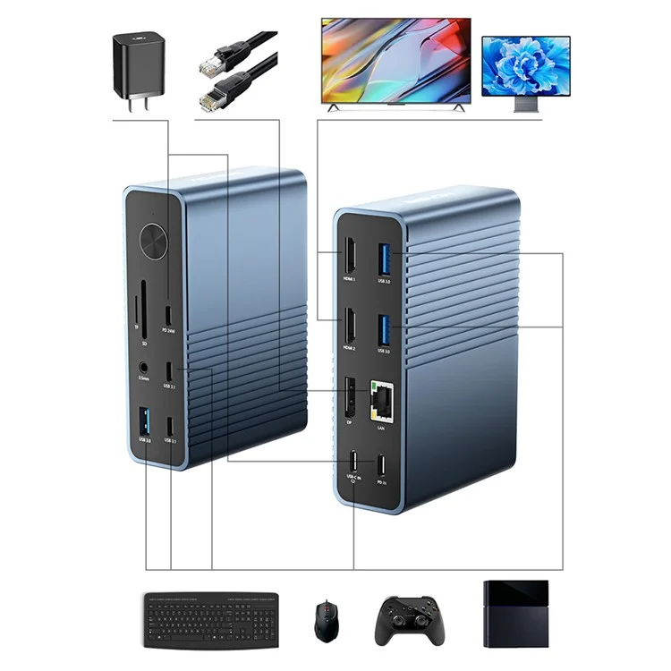 ACASIS DS-7A15 15 in 1 USB-C Hub 100W PD 4K 60Hz Compatible with Thunderbolt 3 / 4 Docking Station