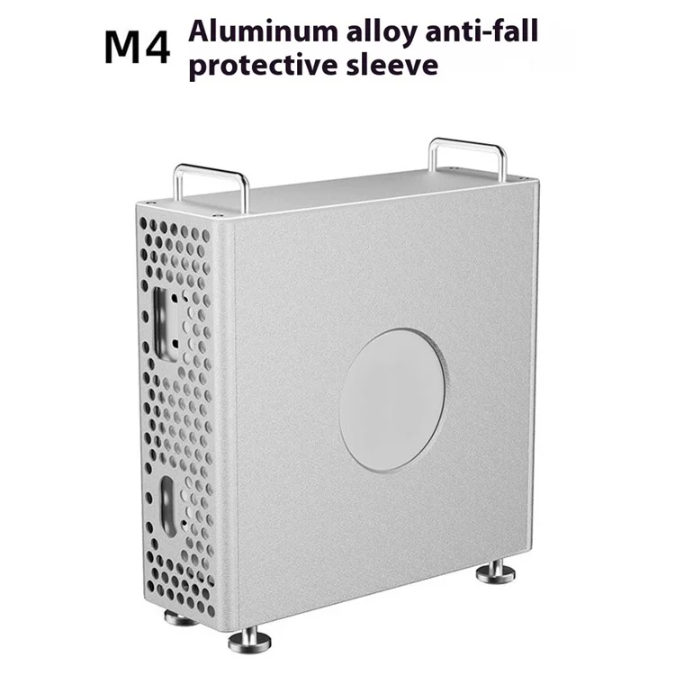 For Apple Mac Mini M4  /  M4 Pro 2024 Protective Case Computer Host Aluminum Alloy Shell with Anti-Slip Silicone Feet - Silver