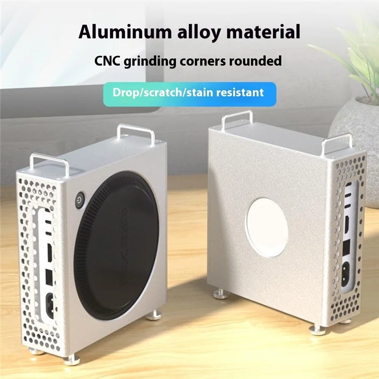 For Apple Mac Mini M4  /  M4 Pro 2024 Protective Case Computer Host Aluminum Alloy Shell with Anti-Slip Silicone Feet - Silver