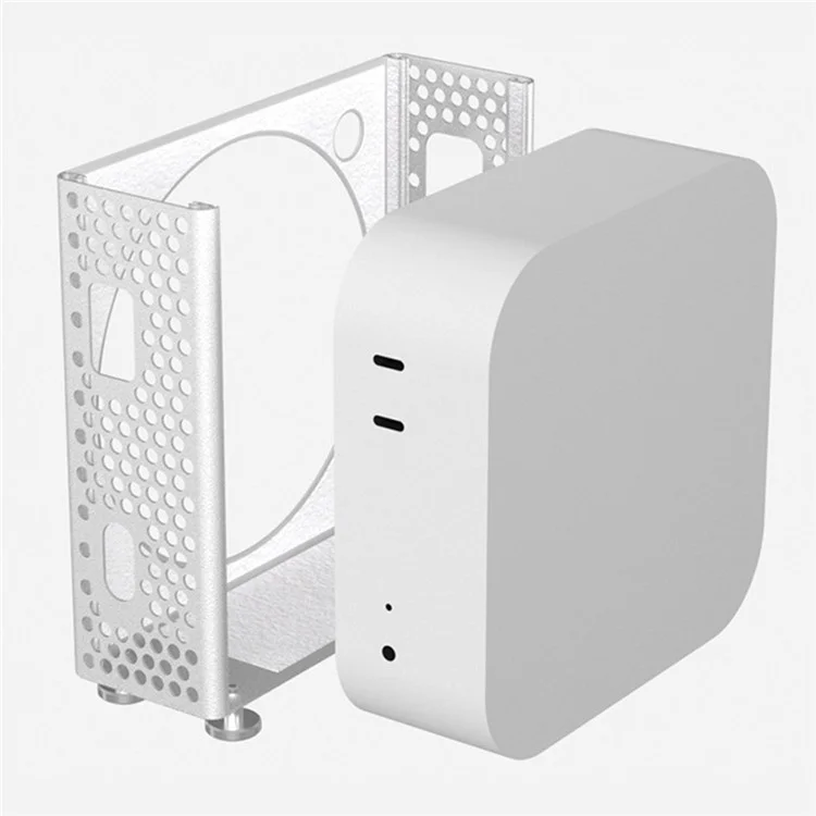 For Apple Mac Mini M4  /  M4 Pro 2024 Protective Case Computer Host Aluminum Alloy Shell with Anti-Slip Silicone Feet - Silver