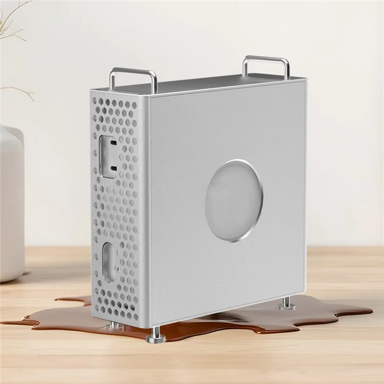 For Apple Mac Mini M4  /  M4 Pro 2024 Protective Case Computer Host Aluminum Alloy Shell with Anti-Slip Silicone Feet - Silver