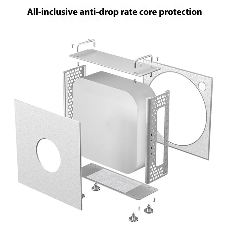 For Apple Mac Mini M4  /  M4 Pro 2024 Protective Case Computer Host Aluminum Alloy Shell with Anti-Slip Silicone Feet - Silver