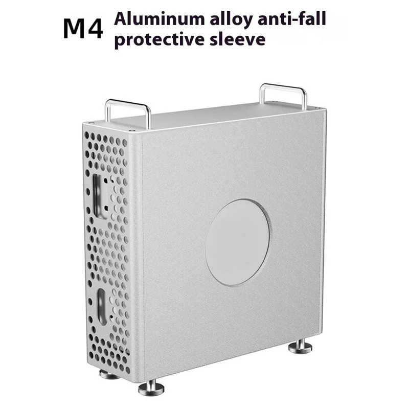 غطاء واقٍ لهاتف Apple Mac Mini M4 / M4 Pro 2024، غلاف من سبائك الألومنيوم مع أقدام سيليكون مضادة للانزلاق - أسود