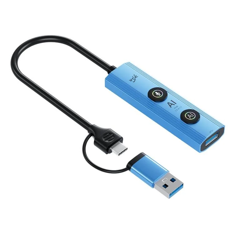YCE V295B 5 in 1 USB 3.0 / Type-C Dual Head Hub Multifunctional Voice Recognition Smart AI Expansion Dock - Blue