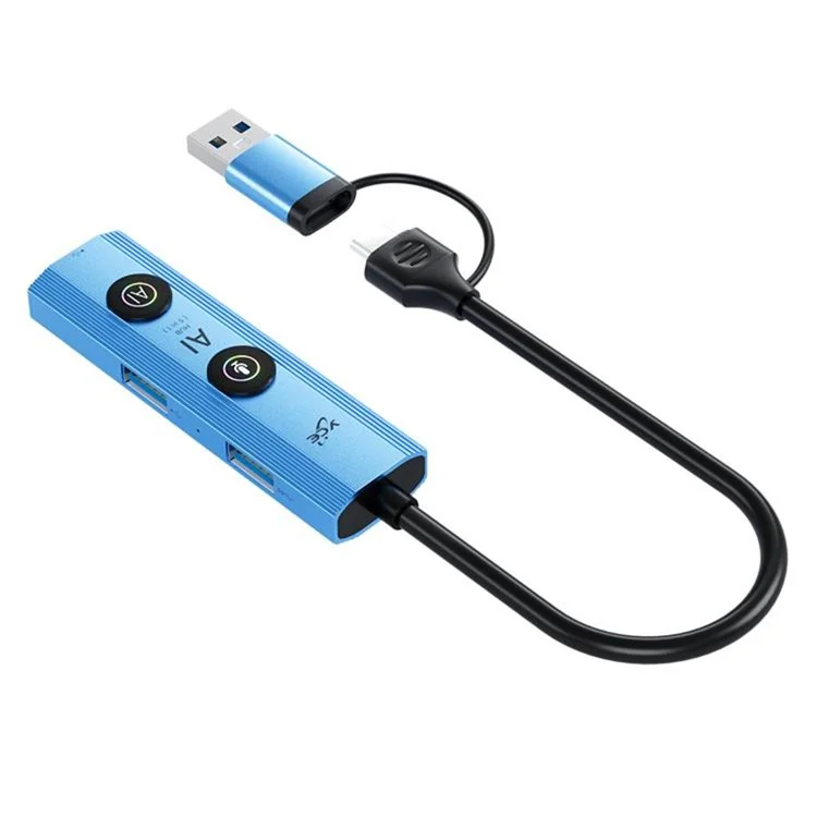 YCE V295B 5 in 1 USB 3.0 / Type-C Dual Head Hub Multifunctional Voice Recognition Smart AI Expansion Dock - Blue