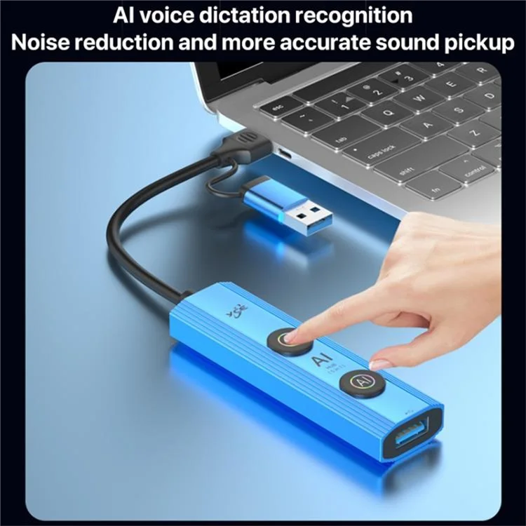 YCE V295B 5 in 1 USB 3.0 / Type-C Dual Head Hub Multifunctional Voice Recognition Smart AI Expansion Dock - Blue