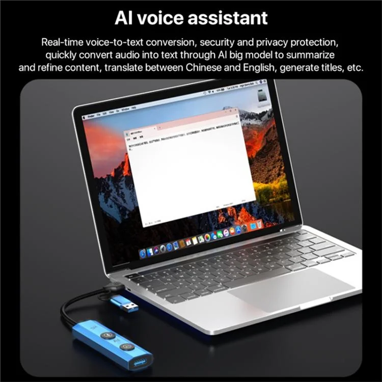YCE V295B 5 in 1 USB 3.0 / Type-C Dual Head Hub Multifunctional Voice Recognition Smart AI Expansion Dock - Blue