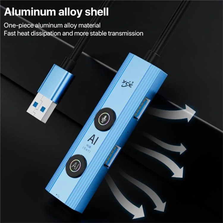 YCE V295A 5 в 1 USB3.0 Концентратор Алюминиевый сплав Многофункциональная AI Станция расширения - Синий