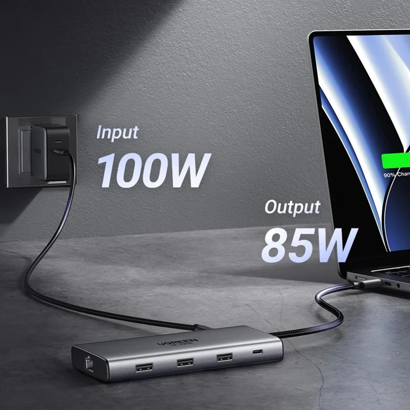 UGREEN 15534 USB-C Hub 8K / 4K HD RJ45 USB 3.0 PD 100W 10 in 1 Aluminum Alloy Adapter
