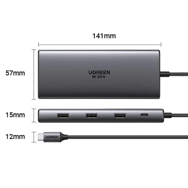 UGREEN 15534 USB-C Hub 8K / 4K HD RJ45 USB 3.0 PD 100W 10 in 1 Aluminum Alloy Adapter
