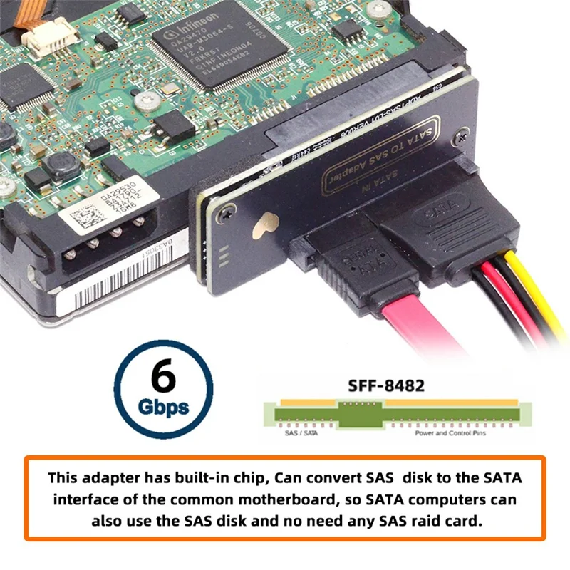 SF-090-SATA SFF-8482 SAS 29Pin to 7+15 22Pin SATA Hard Disk Drive Raid Adapter with Chipset