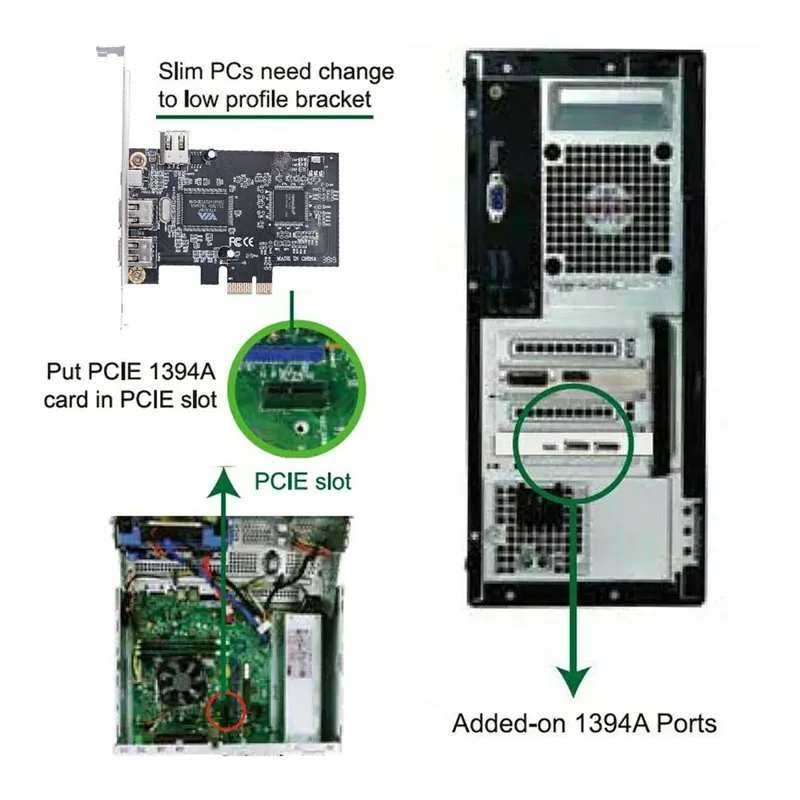 EP-053 IEEE 1394 to PCI-E Card 3x6Pin 1x4Pin Firewire 400 Adapter Card with Cable + Low Profile Bracket