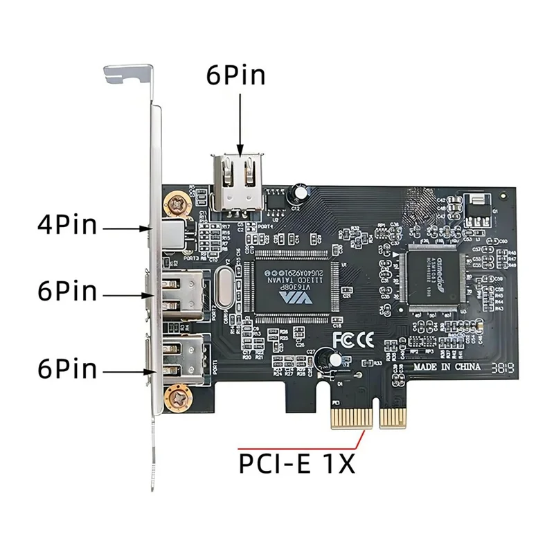 EP-053 IEEE 1394 to PCI-E Card 3x6Pin 1x4Pin Firewire 400 Adapter Card with Cable + Low Profile Bracket