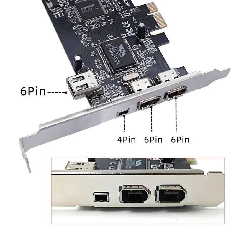 EP-053 IEEE 1394 to PCI-E Card 3x6Pin 1x4Pin Firewire 400 Adapter Card with Cable + Low Profile Bracket