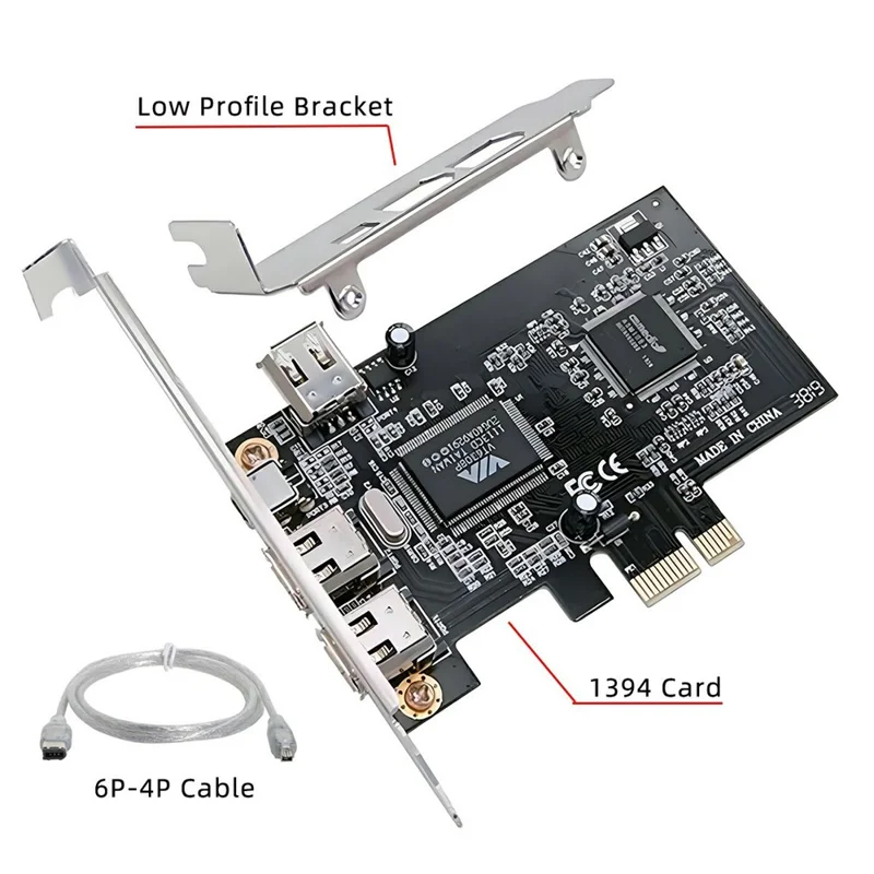 EP-053 IEEE 1394 to PCI-E Card 3x6Pin 1x4Pin Firewire 400 Adapter Card with Cable + Low Profile Bracket