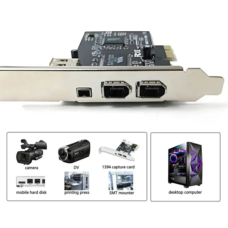EP-053 IEEE 1394 to PCI-E Card 3x6Pin 1x4Pin Firewire 400 Adapter Card with Cable + Low Profile Bracket