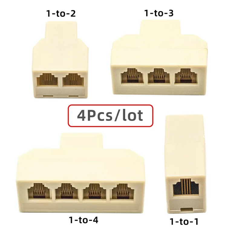 CA-006 4Pcs / Set 1 / 2 / 3 / 4-Way Outlet 6P4C RJ11 RJ12 Telephone Phone Modular Jack Line Splitter Adapter