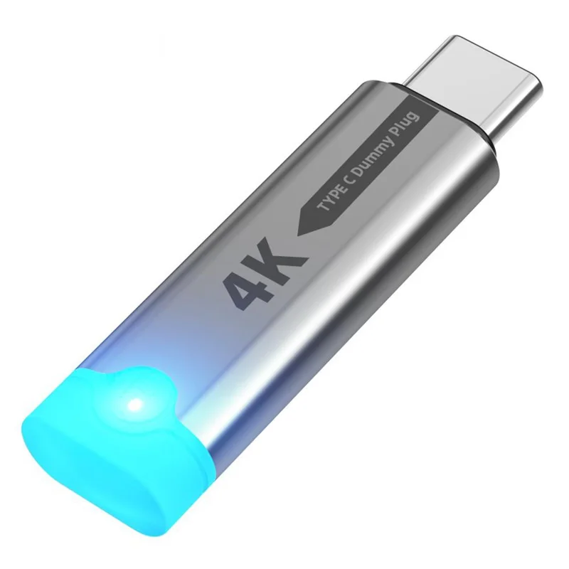 Adaptador de Exibição Virtual Tipo-C 4K 60Hz para Laptops e Computadores Desktop com USB4 Thunderbolt 3 / 4, Emulador de GPU EDID - Cinza