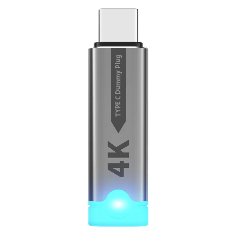 Adaptador de Exibição Virtual Tipo-C 4K 60Hz para Laptops e Computadores Desktop com USB4 Thunderbolt 3 / 4, Emulador de GPU EDID - Cinza