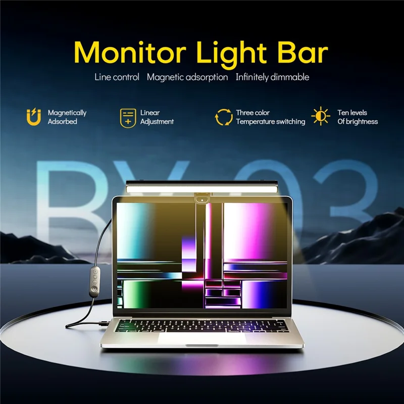 BY-03 Computer Monitor Light Bar Magnetic Eye-Caring Monitor Lamp Ambient Lighting for Video Conferencing / Streaming