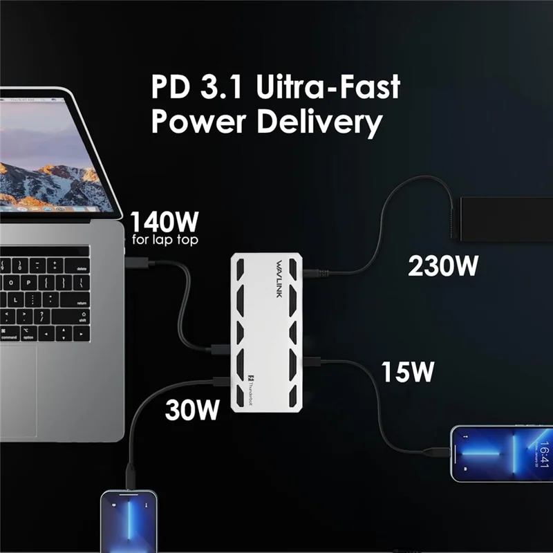 WAVLINK UTD58 12-in-1 Thunderbolt 5 Docking Station for Laptops 120Gbps 140W PD Hub Adapter - US Plug
