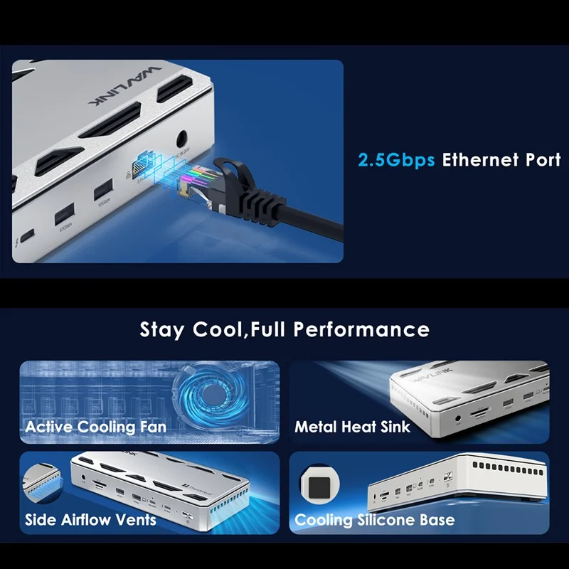WAVLINK UTD58 12-in-1 Thunderbolt 5 Docking Station for Laptops 120Gbps 140W PD Hub Adapter - US Plug