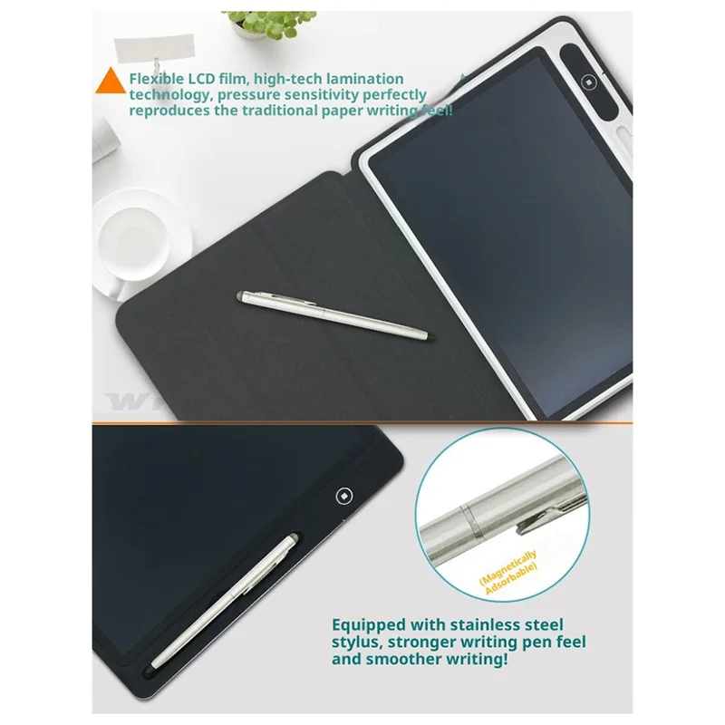 10,1-дюймовый ЖК-планшет для письма, деловой высокой яркости, с блокировкой экрана / Чехол из искусственной кожи - черный