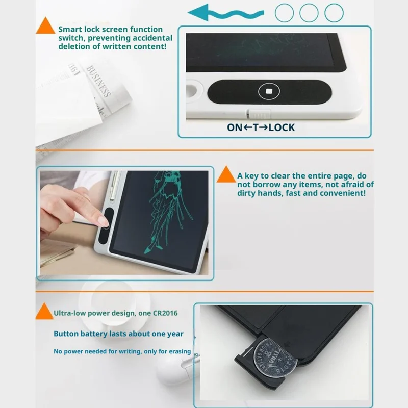 10,1-дюймовый ЖК-планшет для письма, деловой высокой яркости, с блокировкой экрана / Чехол из искусственной кожи - черный